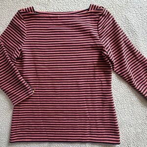 Talbots Coral and Navy Striped Boatneck Top